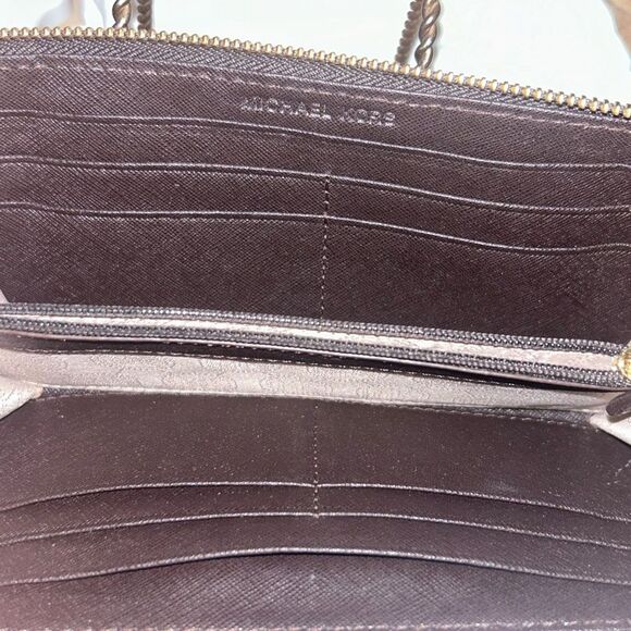 MK Metallic Gold Logo print patent leather large wallet. EUC. 0 call outs - Picture 4 of 11